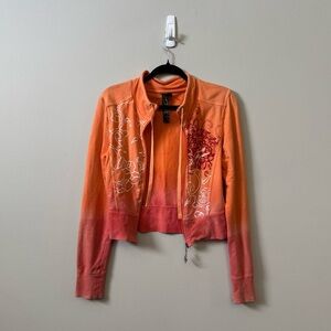 Mecca Femme Y2K Orange Ombre velvet detailing sweater (Broken zipper) 💜